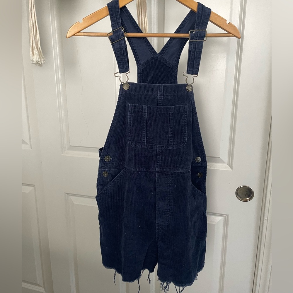 New Legends Navy Blue Corduroy Cutoff Short Overalls